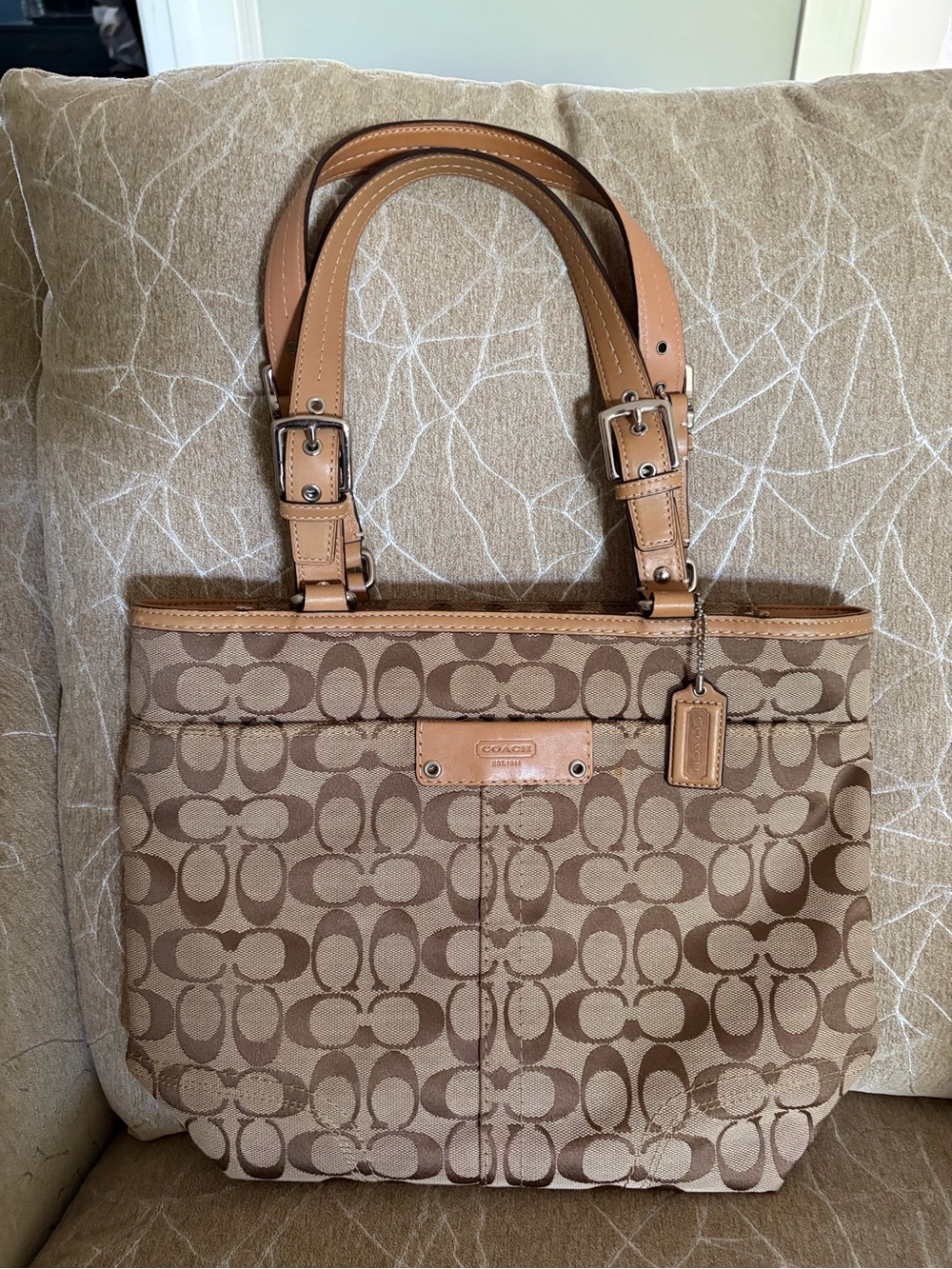 Coach Tan and Brown Signature Canvas Tote